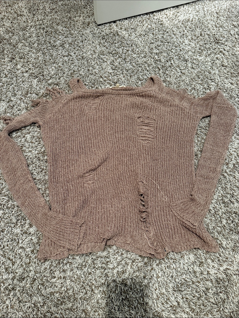 Gilded Intent Distressed Scoop Neck Sweater in Mauve Brown
